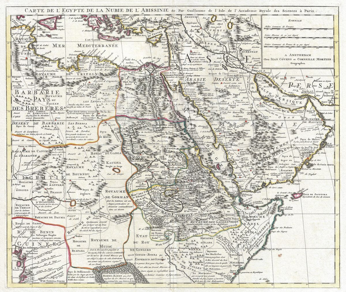 Antique map of Arabia and Egypt by Covens & Mortier, 1730