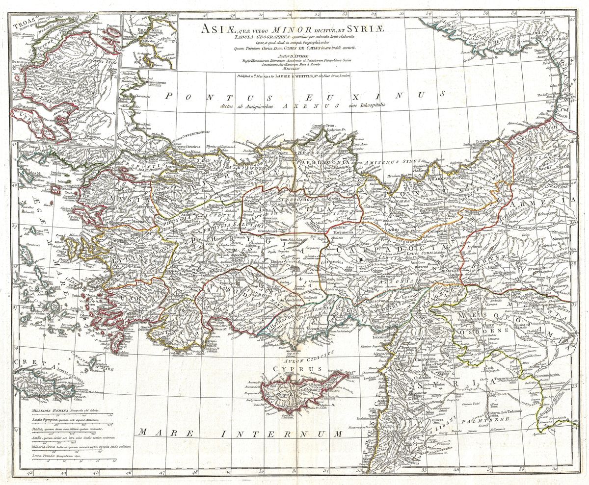 Antique map of Asia Minor by Jean-Baptiste Bourguignon d'Anville, 1794