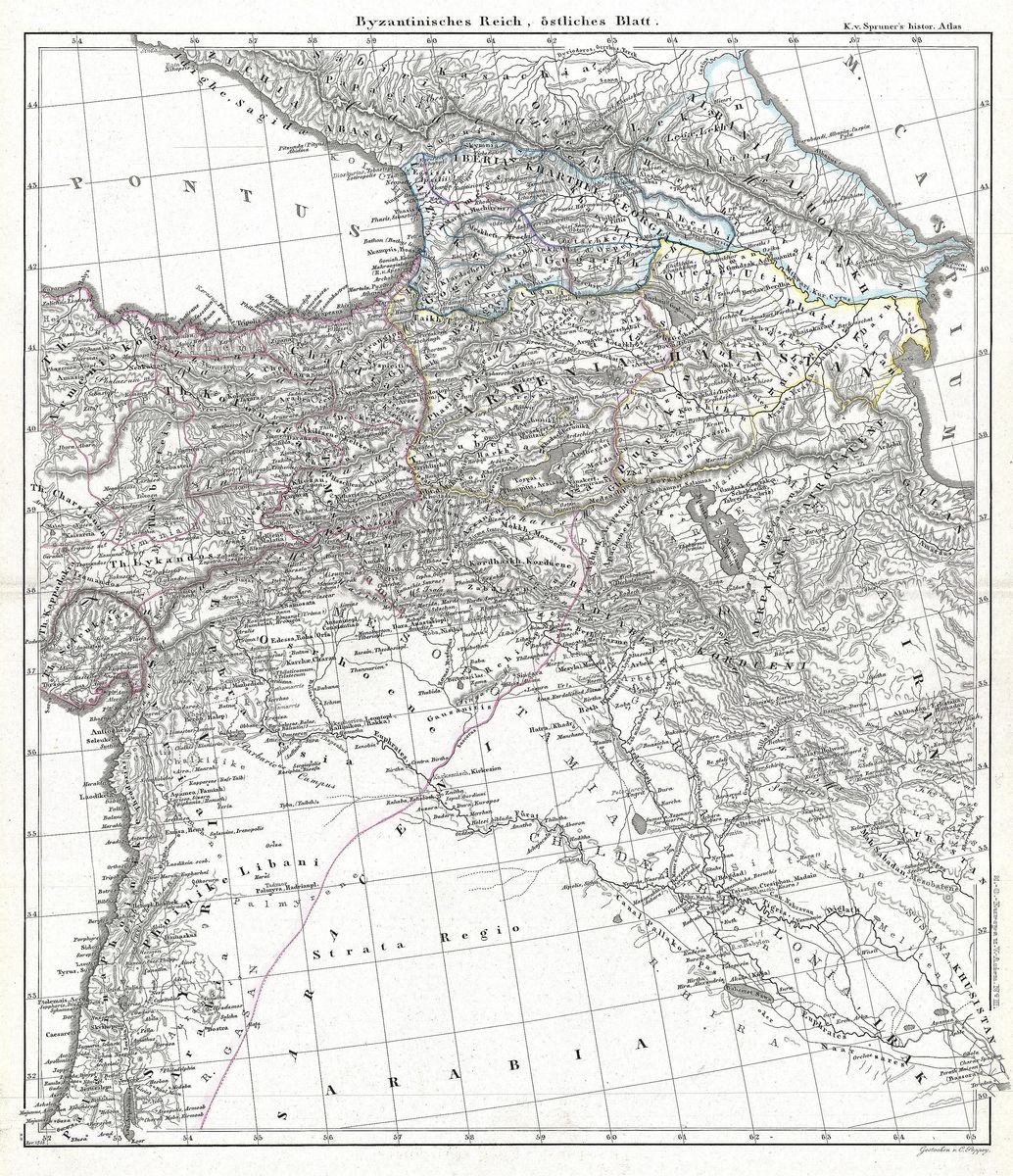 Antique map of Asia Minor (Byzantine) by Karl von Spruner, 1854