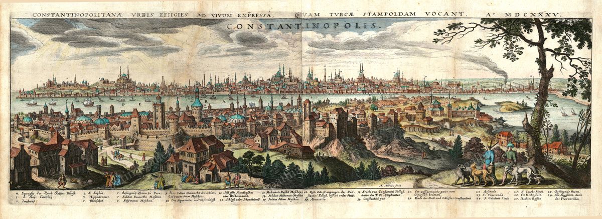 Antique map of Constantinople by Matthäus Merian, 1638