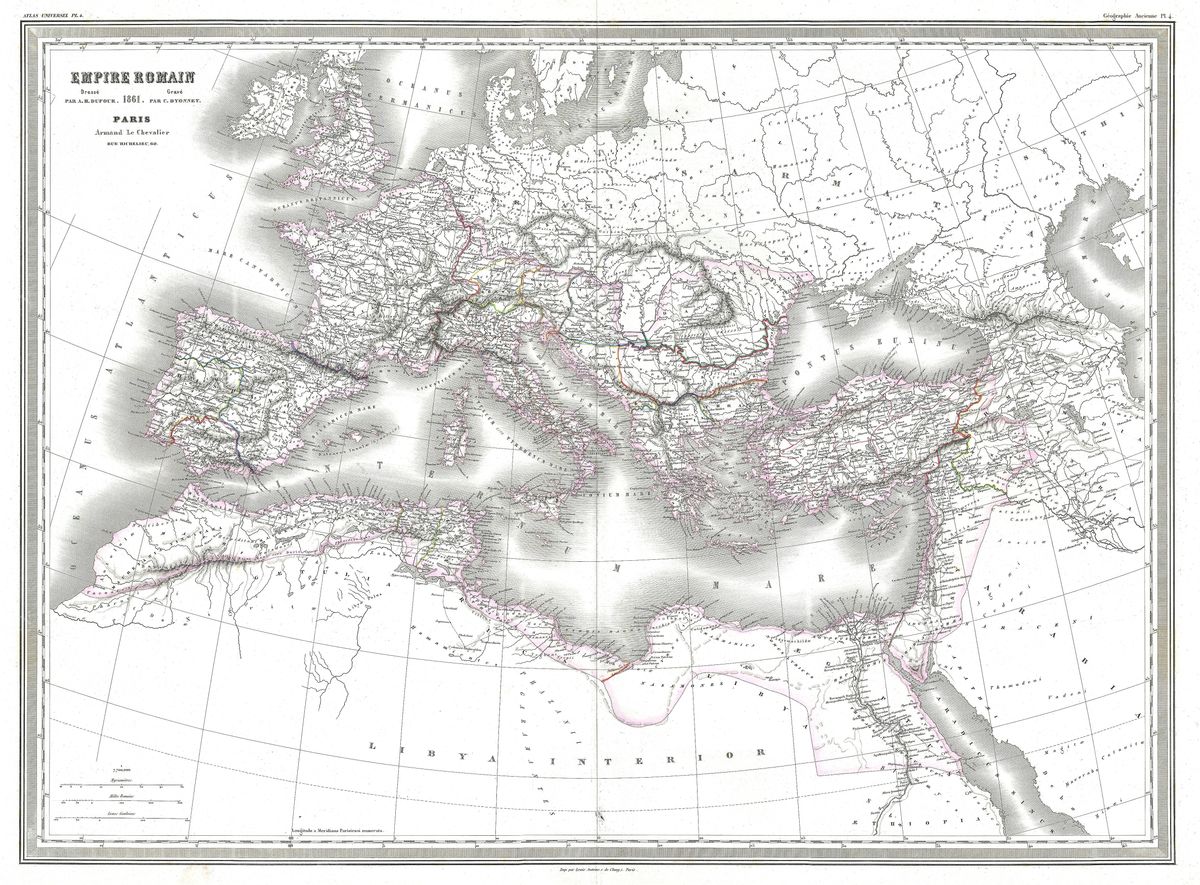 Antique map of The Roman Empire (Dufour) by Auguste-Henri Dufour, 1860