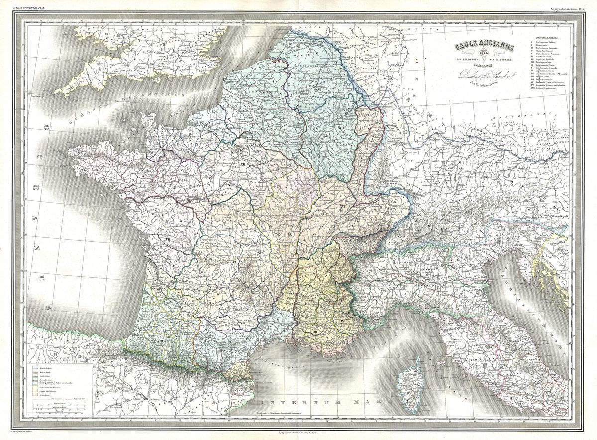 Antique map of Ancient Gaul by Auguste-Henri Dufour, 1860