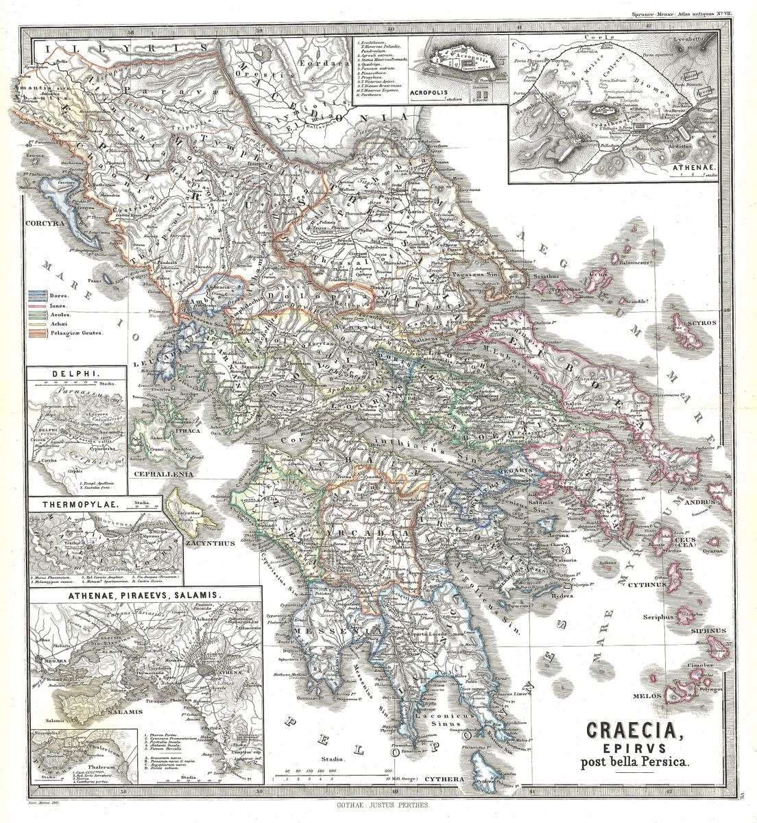 Antique map of Greece and Epirus by Karl von Spruner, 1865