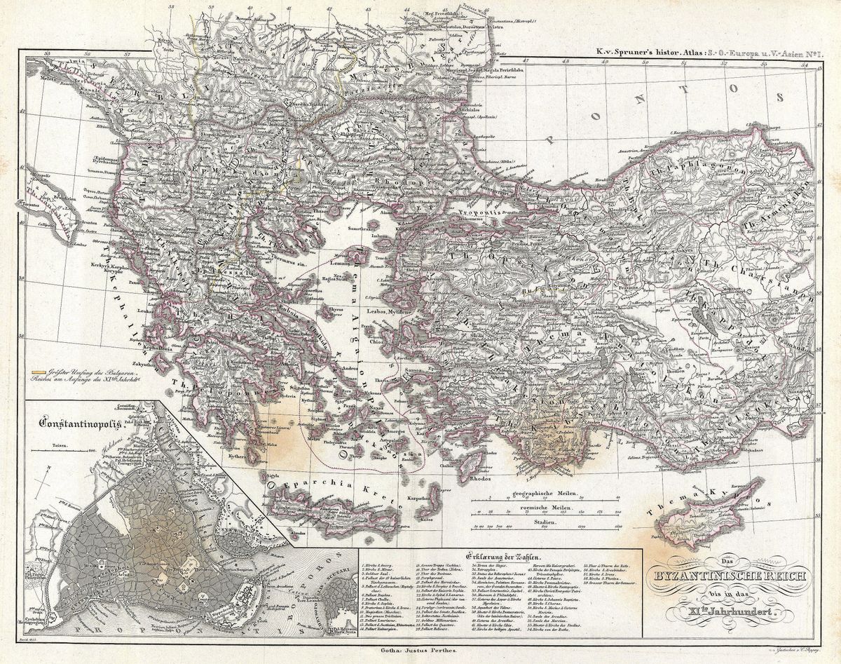 Antique map of Greece and Asia Minor by Karl von Spruner, 1854