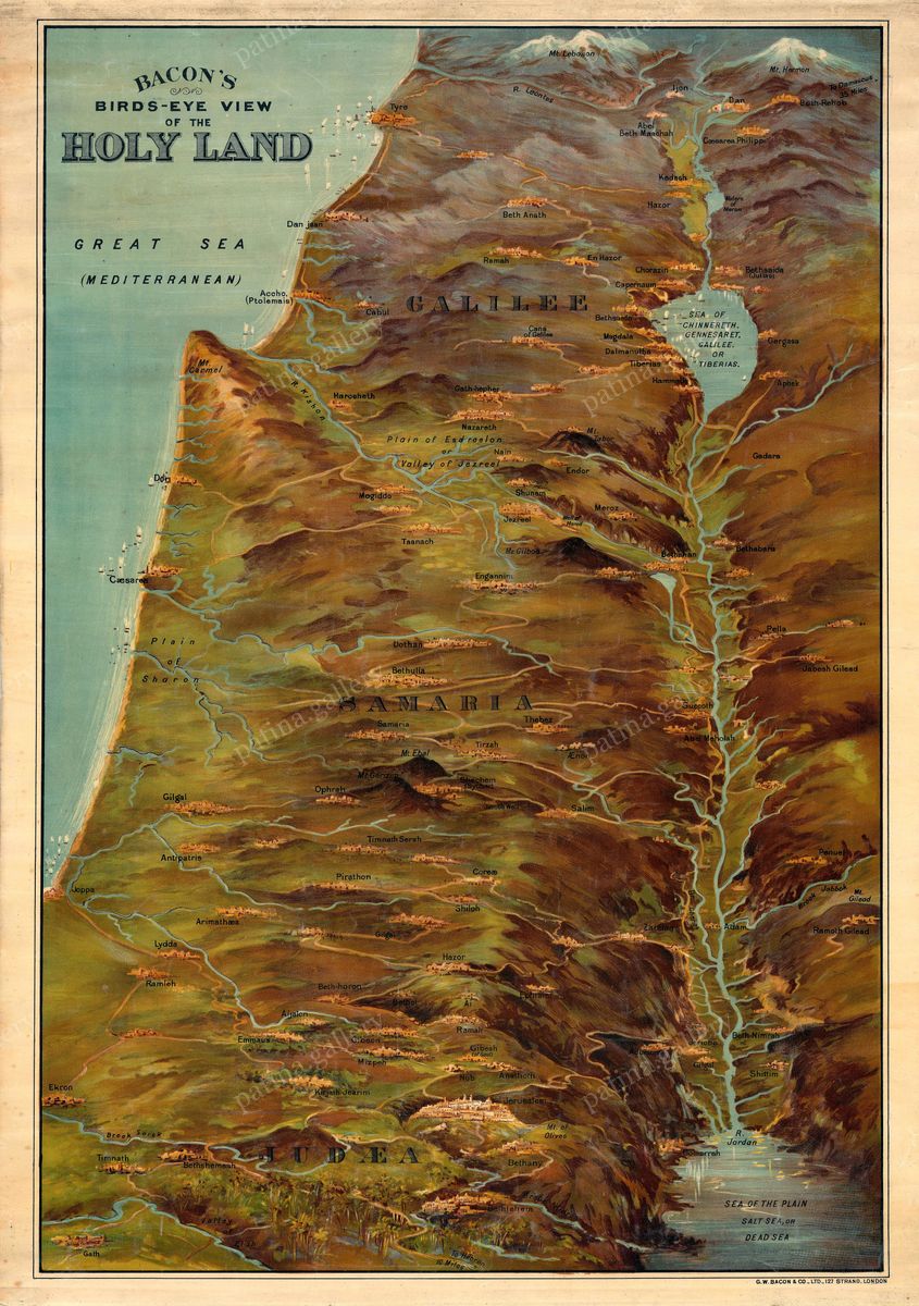 Antique map of The Holy Land by George Washington Bacon, 1890