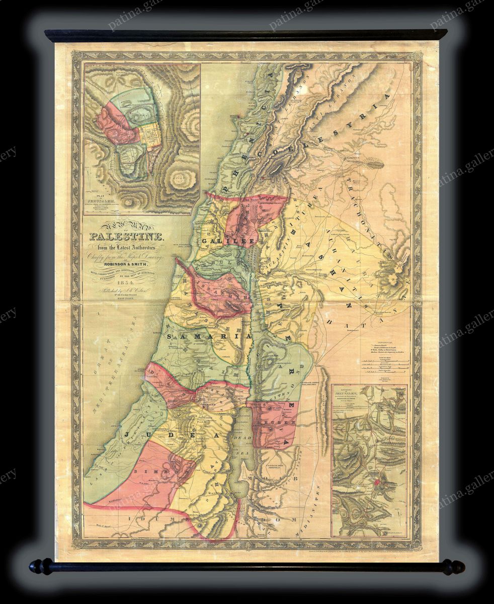 Antique map of Palestine and Israel by Joseph Hutchins Colton, 1854